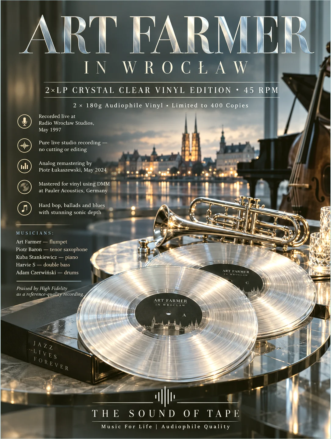 Art Farmer in Wrocław — 2LP crystal-clear vinyl, 45 RPM promotional artwork